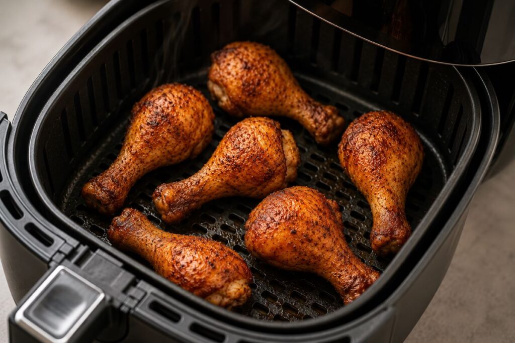 chicken drumsticks in air fryer flipped halfway through cooking

